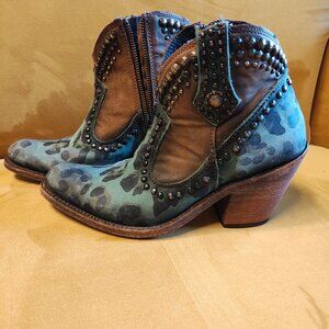 Liberty Black Turquoise Leopard Boots Sz 7